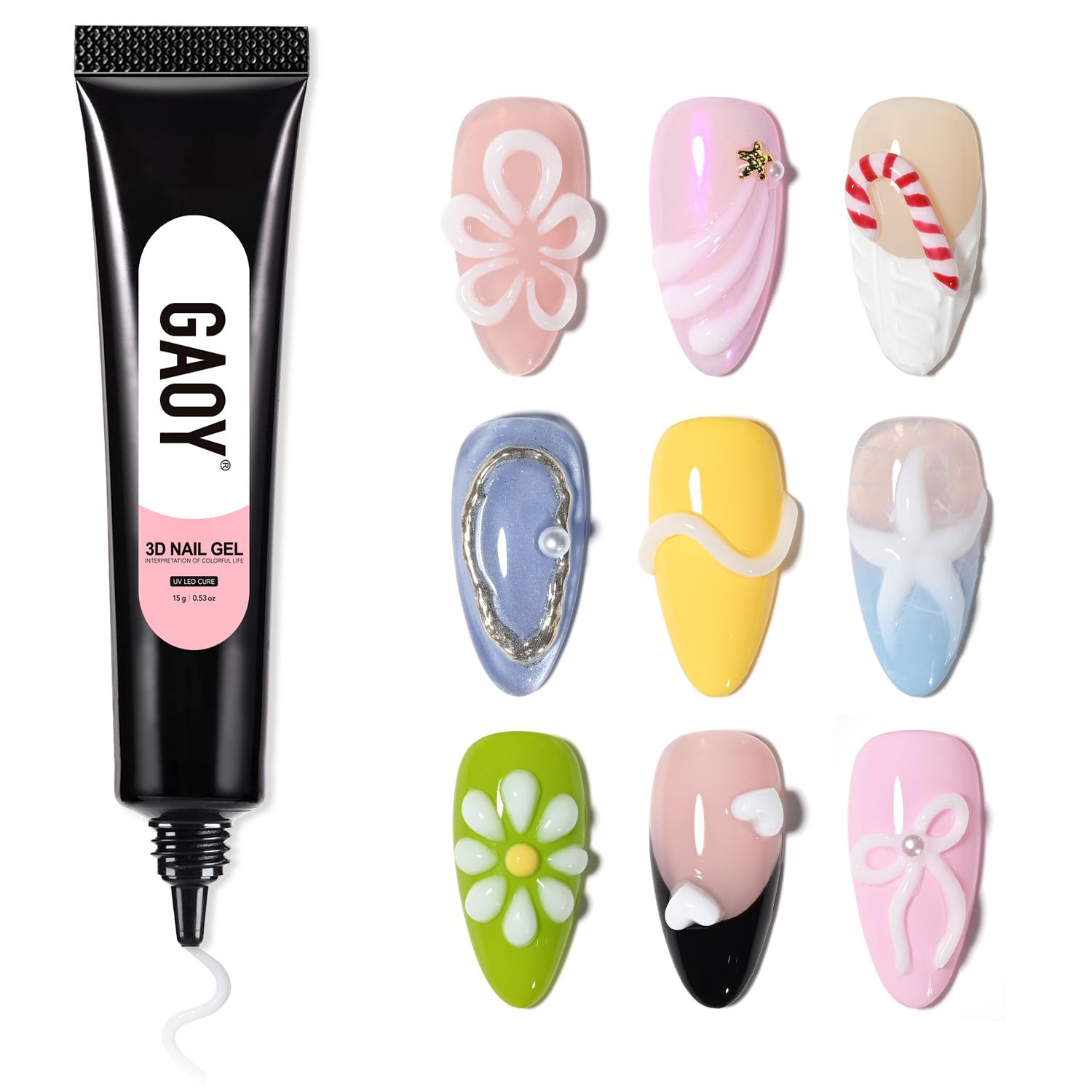 GAOY White 3D Nail Gel, 15g Sculpting Gel for 3D Nail Art Designs Carving, Molding, Painting, No Wipe Gel for Gems & Charms Decoration, Salon DIY Use-BrightBean Baby