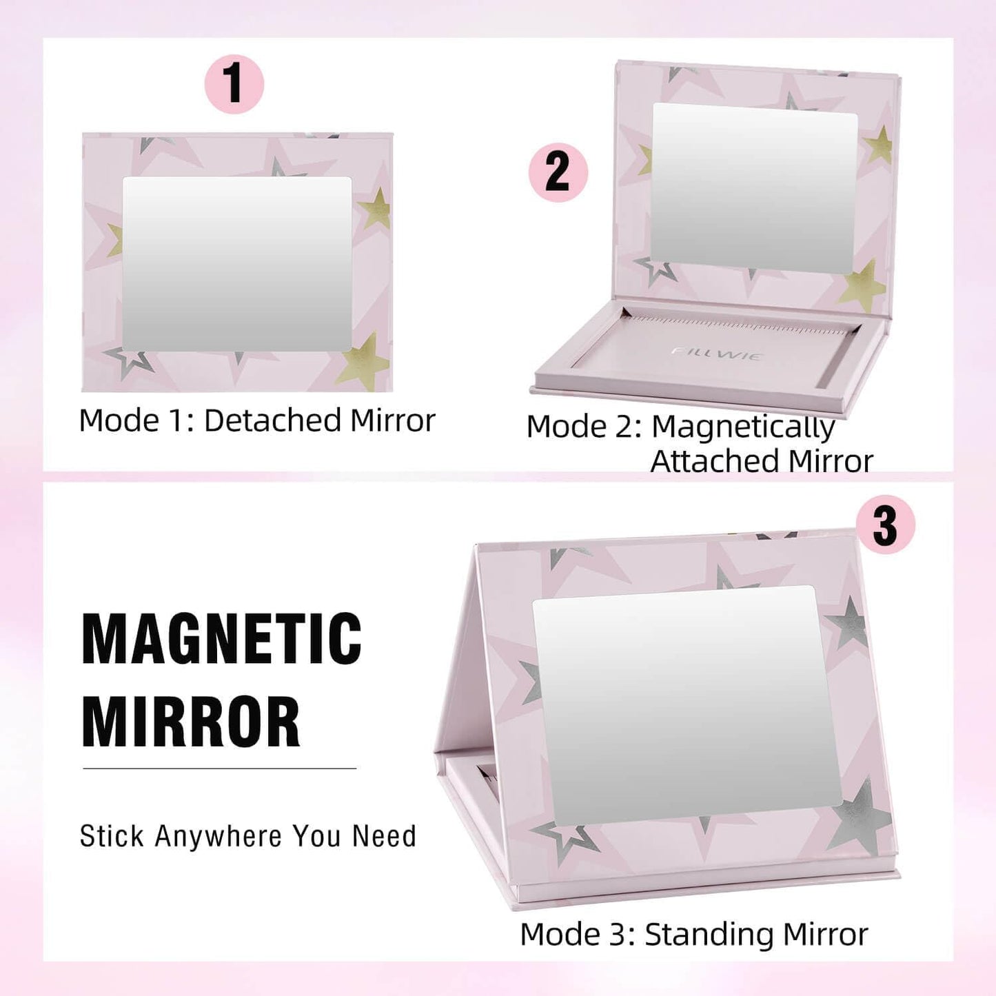 Magnetic Empty Makeup Palette with Mirror – Customizable Refillable Case for Eyeshadow, Blush, Lipstick, Highlighter – Lightweight, Waterproof, with Spatula & 20 Metal Stickers (Pink, Medium)-BrightBean Baby