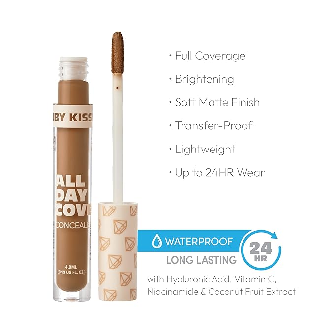Ruby Kisses All Day Concealer Lightweight Full Coverage Multi-Use Concealer 0.13 Fl Oz (Deep Honey)-BrightBean Baby