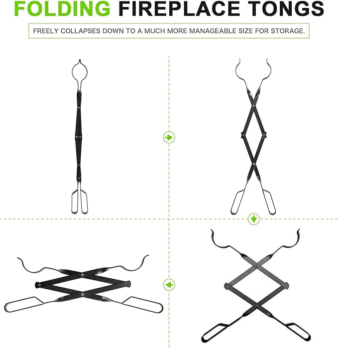 Fireplace Tongs 26”, himaly Heavy Duty Wrought Iron Steel Fireplace Poker Tools - Rust Resistant Black Finish, Fire Pit Poker Log Grabber for Indoor/Outdoor