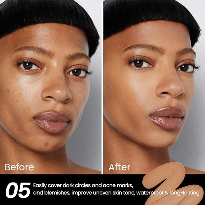 1 Pack Liquid Foundation Cream for Face Makeup,Durable Full Coverage Matte Concealer Make Up,Oil Control & Waterproof Base Primer -0.35 Fl.Oz (05#)-BrightBean Baby