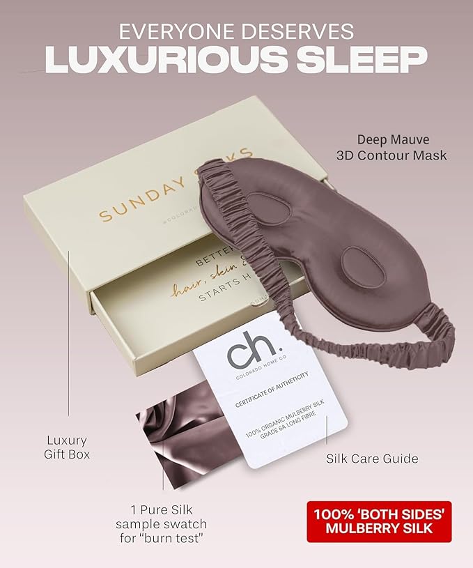 SUNDAYSILKS™ 3D Contoured Silk Sleep Mask | Padded Silk Eye Mask with Eye Cups for Lash Extensions | Blackout, Organic for Women & Men, Perfect for Travel, Slip-Free Deep Sleeping, Antifaz para Dormir-BrightBean Baby