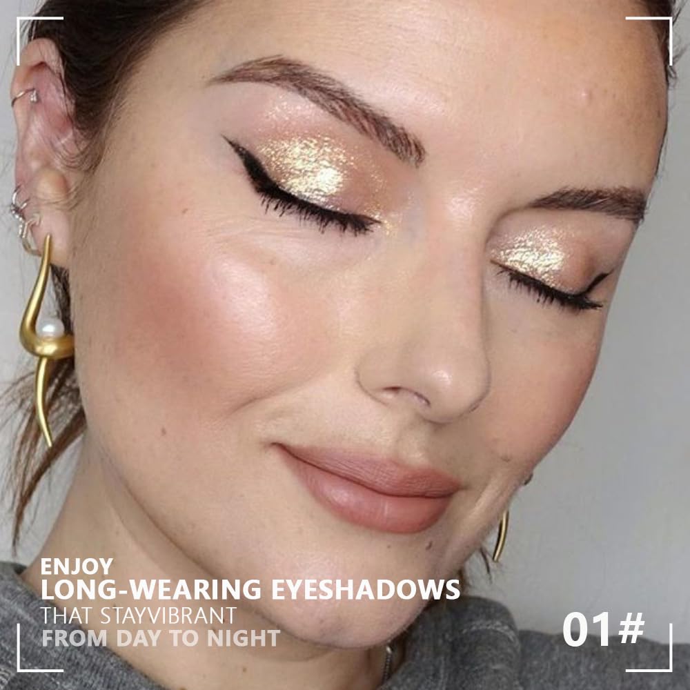 Monochrome Powder Eyeshadow Palette Makeup,Gold Natural Neutral Single Shimmer Eye Shadow for Older Women,Buildable Sparkly Eye Finish,Long Lasting Naturing-Looking-BrightBean Baby