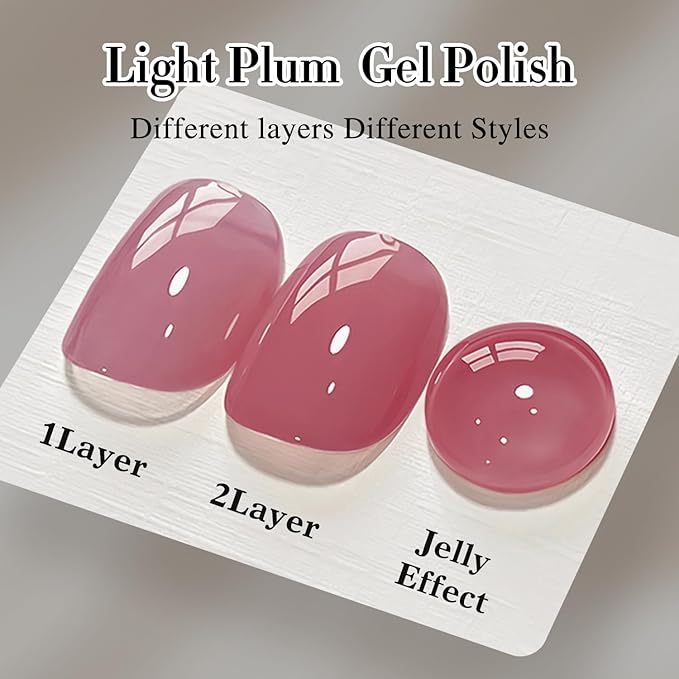 Double Rhythm 0.50 OZ Translucent Gel Polish Same Color Same Bottle Sheer Pastel Neutral Natural Milky 15 ML Jelly UV Nail Art DIY at Home (Light Plum-A1530)-BrightBean Baby
