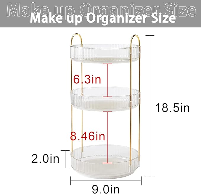 Rotating Makeup Organizer for Vanity, High-Capacity Skincare Clear Make Up Storage Perfume Organizers Cosmetic Dresser Organizer Countertop 360 Spinning (Clear, 3 Tier)-BrightBean Baby