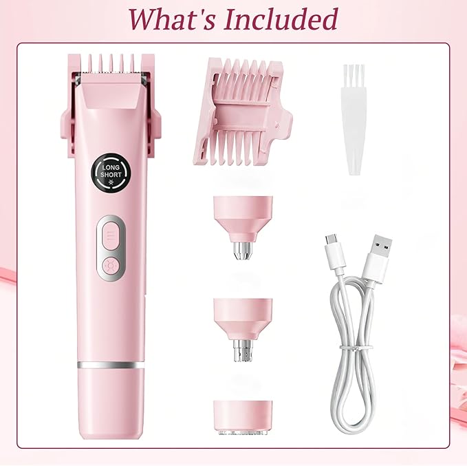 Bikini Trimmer for Women, 4 in 1 Wet/Dry Electric Razors for Women - Dual Head, Painless Rechargeable Portable Womens Razors for Shaving Set for Face, Nose, Eyebrows, Armpits, Bikini Area (Pink)-BrightBean Baby