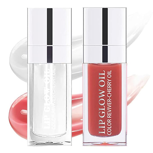 Yasovigi Hydrating Lip Oil Plumping Lip Tint Moisturizing Lip Gloss, Transparent Lip Balm Care Stick Nourishing Repairing Non-sticky, Moisture&Lighten Lip Lines (Transparent + Rosewood)-BrightBean Baby