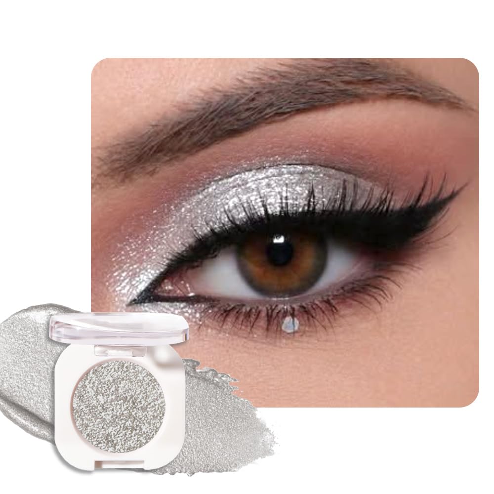 Single Glitter Shimmer Sparkle Eye shadow Palette Makeup, Slive Glitter Eyeshadow for Women, Pigmented Waterproof Sombras Para Ojos, Vegan, Talc, Paraben & Cruelty Free, 12-BrightBean Baby