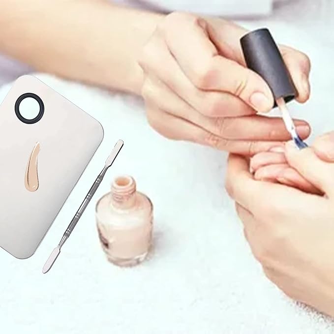 2 in 1 Makeup Mixing Palette Set with Spatula - Stainless Steel Foundation Accessories and Mixing Tools for Cosmetic, Nail Art, Lipstick-BrightBean Baby
