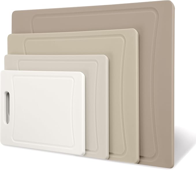 COOK WITH COLOR Non-Slip Cutting Board Set – Kitchen Essentials with Easy Grip Handle for Meat, Veggies, and Fruits, 4 Cutting Boards, Brown