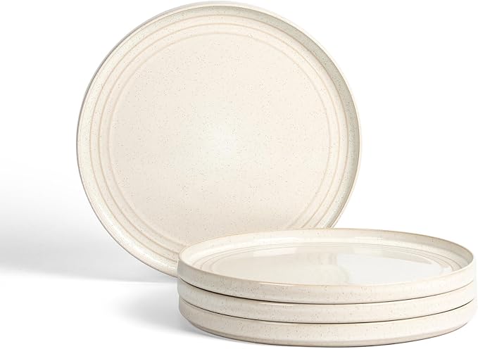 Stone Lain Claire 4-Piece Dinner Plate Set Stoneware, Plates, Dishwasher and Microwave Safe, Dish Set for 4, White