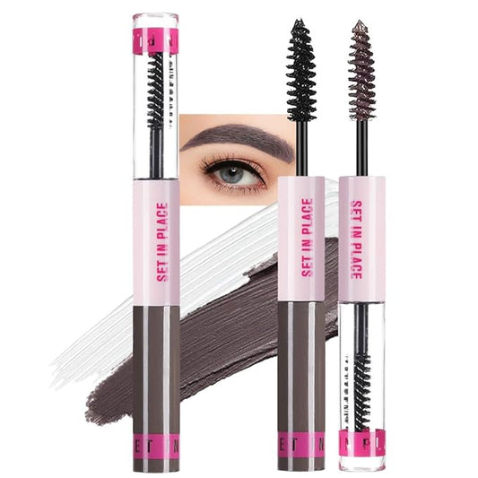 evpct 2-in-1 Tinted Brow Gel & Clear Brow Setting Glue Eyebrow Gel Kit - Strong Hold 24HR Waterproof Smudgeproof Eyebrow Makeup for Natural Soft Full Brows, Brows Enhancer Mascara Makeup - Dark Brown-BrightBean Baby