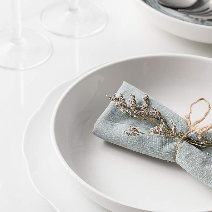 Y YHY Pasta Bowls 32oz, Ceramic Large Salad Serving Bowls, White Pasta Bowls Set, Shallow Soup Bowl Set of 4, Microwave & Dishwasher Safe