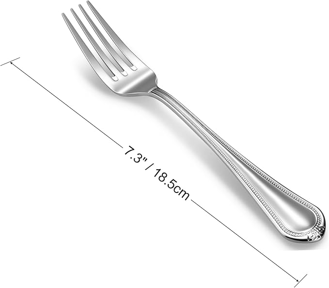 KEAWELL Pearl Edge 4-Piece Premium Fork Set, 18/10 Stainless Steel, Fine Silverware with Mirror Finish, Dishwasher Safe (4, 7.3" Salad Forks)