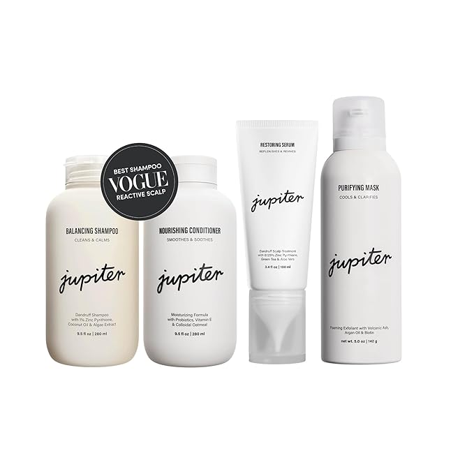 Jupiter Oil Control & Exfoliation Bundle, Anti-Dandruff Shampoo, Conditioner, Restoring Serum, & Purifying Mask for Women & Men, Dermatologist-Formulated for Flaky, Itchy, Oily, & Dry Scalp-BrightBean Baby