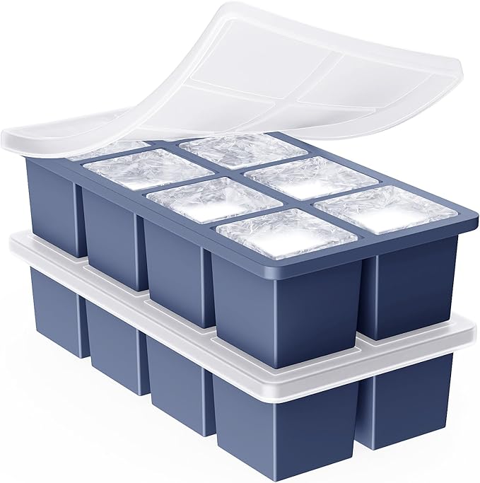 Large Ice Cube Trays for Whiskey: GGOW Big Silicone Ice Cube Trays 2Inch- Huge Square Ice Cubed Tray for Whisky and Cocktail