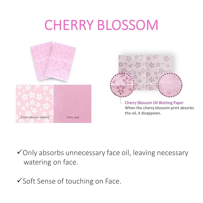 [100 Counts + Mirror Case] Cherry Blossom Natural Oil Blotting Paper for Face Korean with Mirror Case-BrightBean Baby
