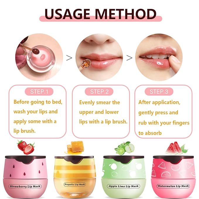 2 Pcs Apple Lime & Watermelon Lip Balm, Honey Strawberry Lip Mask Overnight, Moisturizing Lip Sleeping Mask, Hydrate Repair Prevent Dry Cracked Lip Exfoliator (Apple Lime+Watermelon)-BrightBean Baby