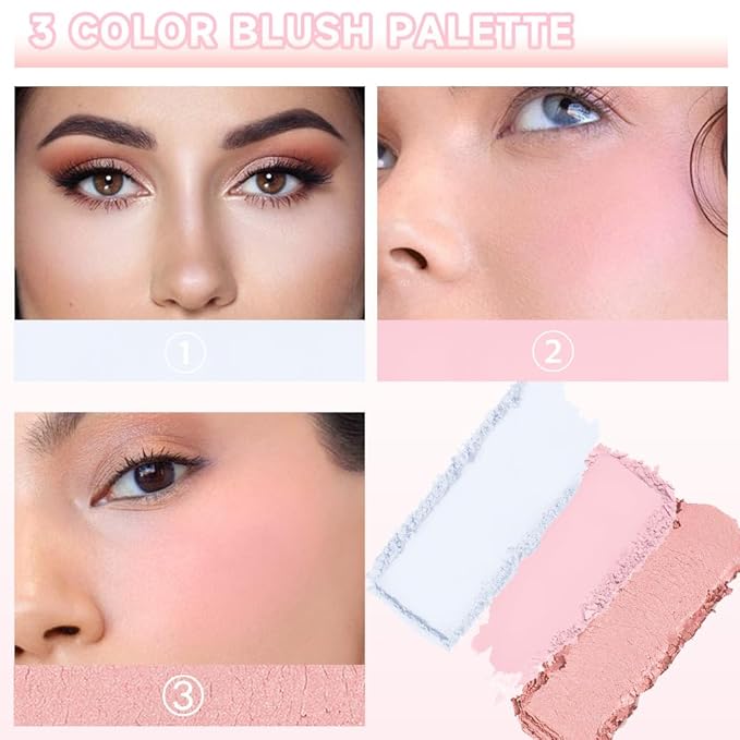 3 IN 1 Brown Nude Face Highlight Bronzer Powder Palette for Face Cheeks Contour Brightening, Buildable Matte Coverage Natural Makeup,Ultra Sculpt Nose Shadow Eyeshadow Primer-Nude-BrightBean Baby