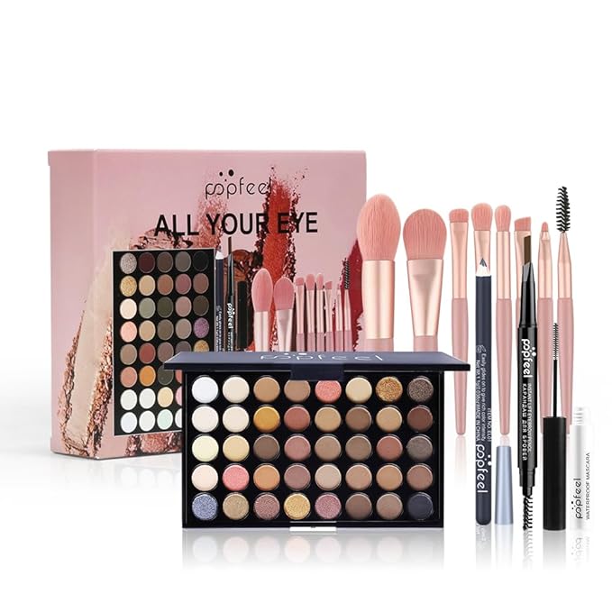 All in One Eyeshadow Palette Makeup Set, Makeup Kits with Makeup Brush Set, Mascara, Eyebrow Pen,Travel Makeup Bundle Holiday Surprising Makeup Gift Box for Women Girls, Vegan, Maquillage-BrightBean Baby