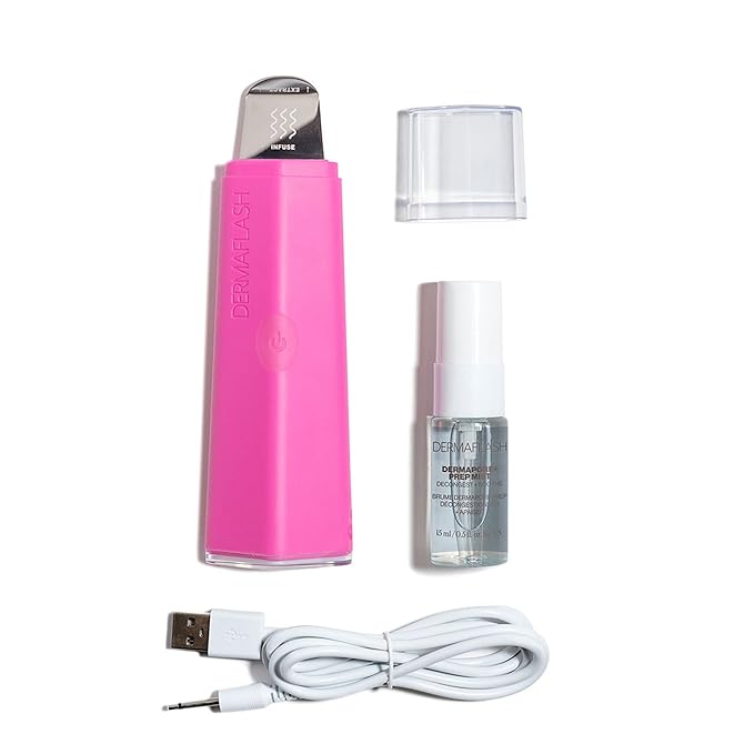 DERMAFLASH DERMAPORE+™ Ultrasonic 2-in-1 Pore Extractor and Serum Infuser, Pop Pink-BrightBean Baby