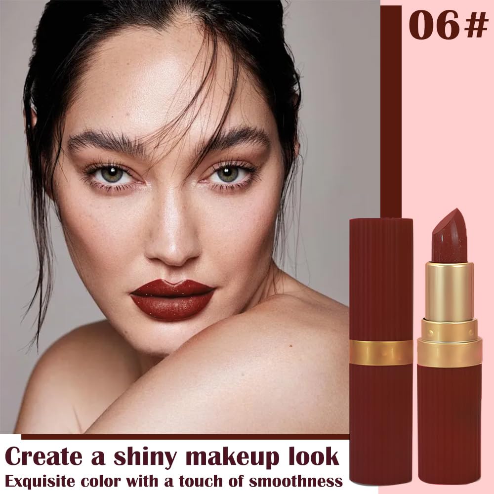 Brown Metallic Lipstick for Women,Lightweight Shimmer Frosted Lipstick,Glitter Lip Gloss Stain Long Lasting Waterproof Smudge Proof 24 Hour Full Coverage Lip Makeup,Vegan-BrightBean Baby