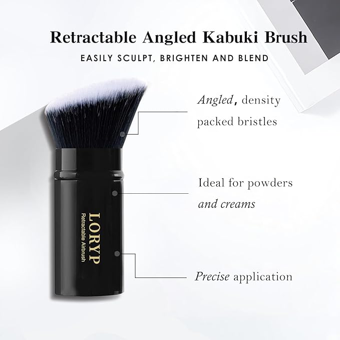 LORYP Retractable Makeup Brush Black Kabuki Foundation Brush for liquid Cream and Powder Makeup 2 Pack Travel Makeup Brush Set-BrightBean Baby