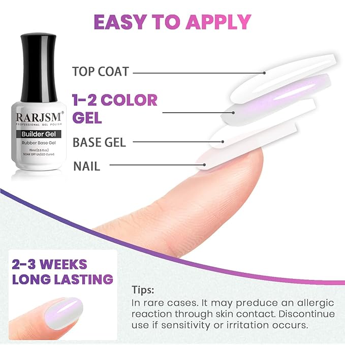 RARJSM Gel Builder Nail Polish Pearl White Purple Glitter Hard Gel in a Bottle Mermaid Shell Pearlescent Thick Extension Structure Gels for Nails 15ml Soak Off Curing Requires Salon Home DIY Use-BrightBean Baby