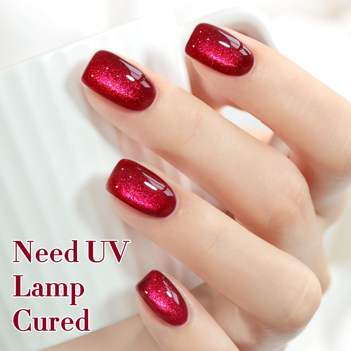 Double Rhythm 15ML Ice Glass Cat Eye Gel Polish with Magnet Holographic Glitter Shimmer Translucent Sheer Color Salon Soak Off Magnetic Nail at Home (Dark Cherry-MC1295)-BrightBean Baby