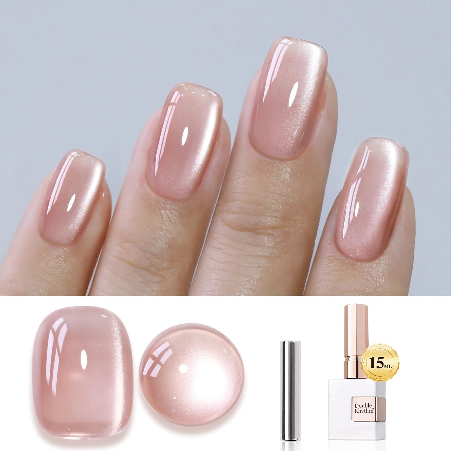 Double Rhythm Jelly Glass Cat Eye Gel Polish with Magnet 15ML Holographic Glitter Shimmer Translucent Sheer Color Magnetic Nail Polish Salon DIY at Home (Jelly Nude-MC1103)-BrightBean Baby