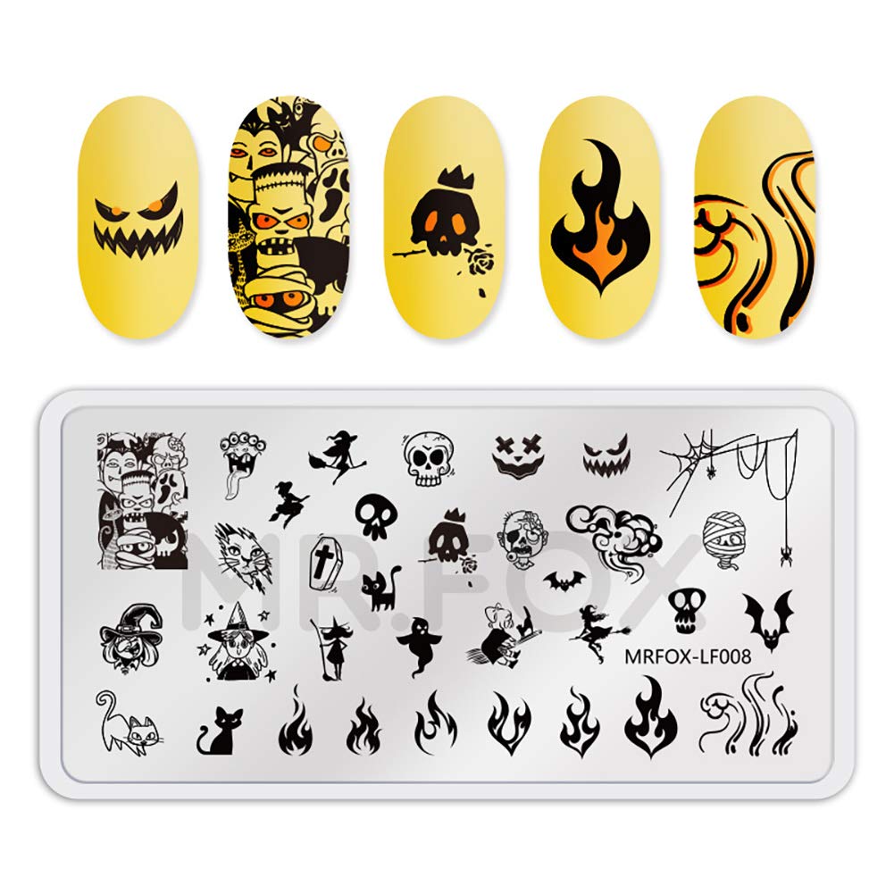 Mr. Fox Nail Printing Board Set Halloween Flame Leopard, Zebra and Snake Motifs Nail Art DIY Stamping Template-BrightBean Baby