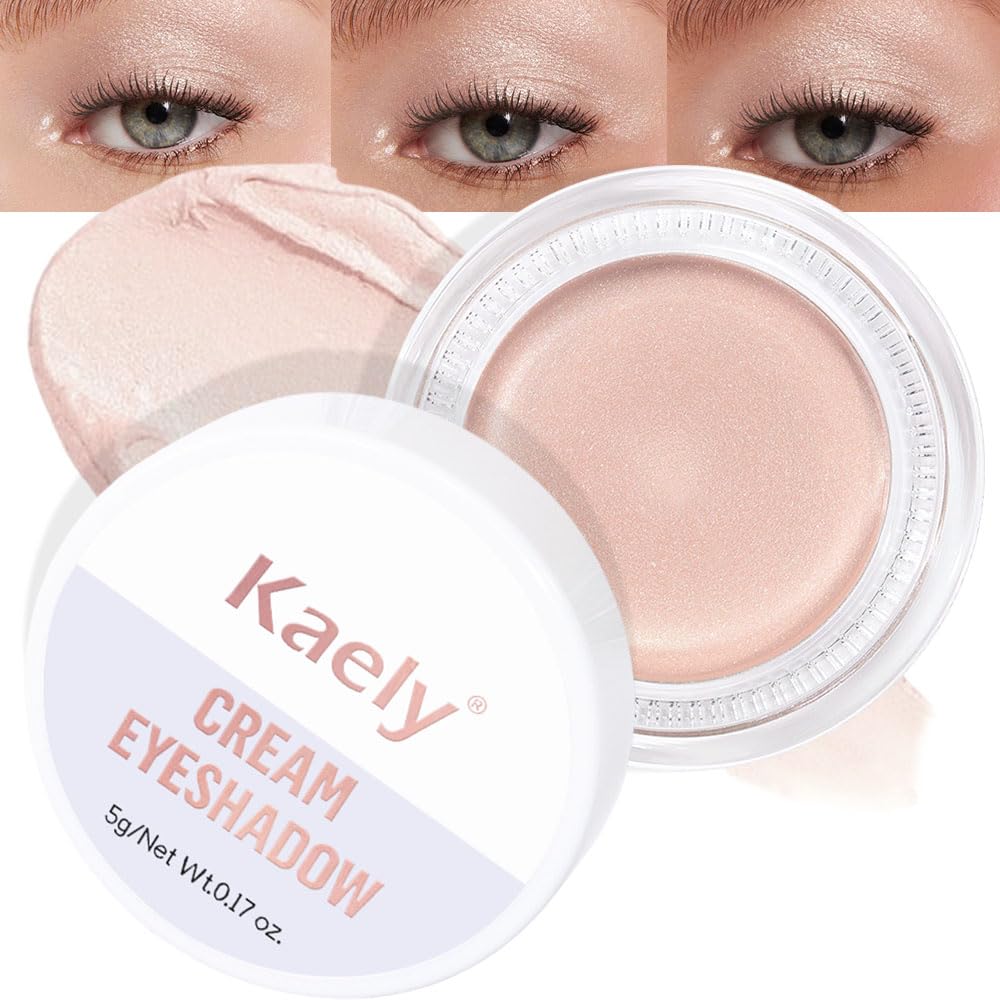 Kaely Single Cream Eyeshadow Pot, Pearl Translucent Eye Shadow for Older Women High Pigmented Waterproof, Natural Eyeshadow Palette Makeup Brightener, sombras en crema para ojos, Blendable, P06-BrightBean Baby