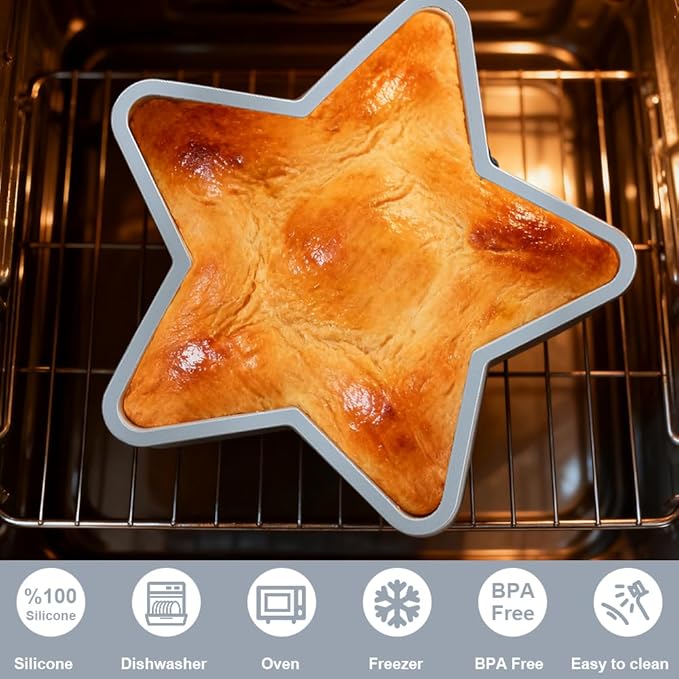 2 Pcs Star Shaped Cake Pans, 10 Inch Silicone Cake Molds, Silicone Baking Mold, Flexible Nonstick Baking Pans for Cakes, Cheese Cakes and Chocolate Cake - Blue