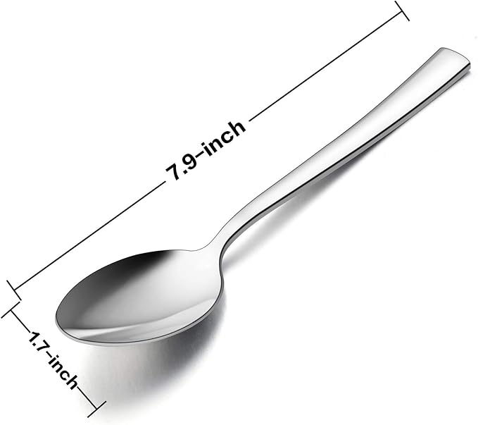 Dinner Spoons Set of 6, E-far 7.9 Inch Stainless Steel Soup Spoons Tablespoons for Home, Kitchen or Restaurant, Non-toxic & Mirror Polished, Squared Edge & Dishwasher Safe