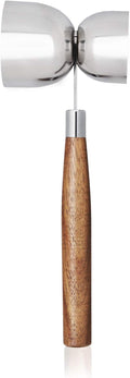 True Double Jigger with Acacia Handle, Bar Supplies, Drink Tools, Craft the Perfect Cocktails, 1oz & 1.25oz Capacities, Stainless Steel