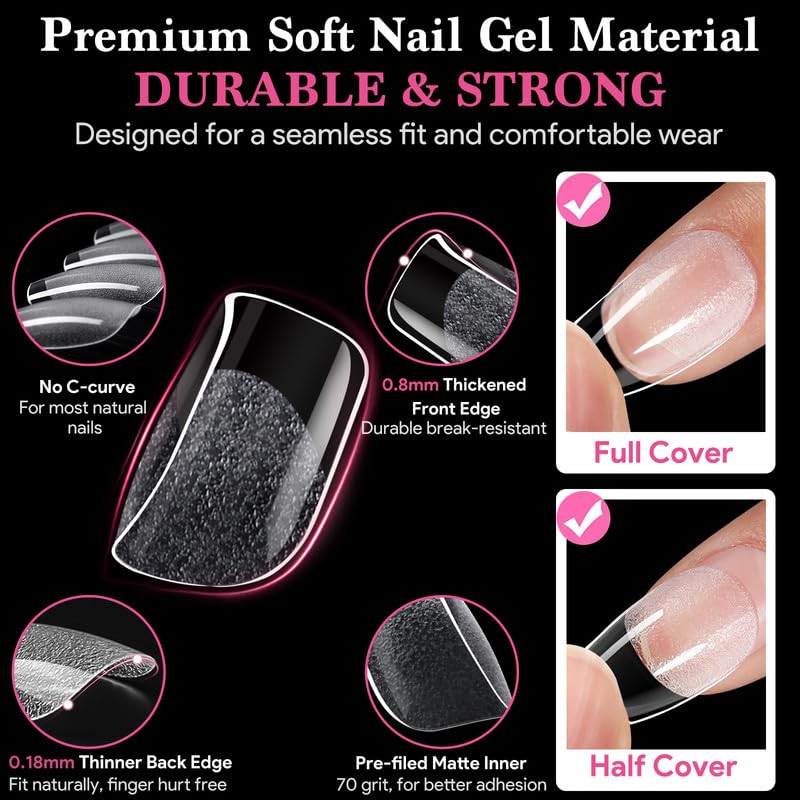 Extra Short Square False Nail Tips, 15 Sizes 510 PCS Clear French Press On Fake Nail Pre-shaped Half Matte Full Cover Gel Nail Tip Extensions Thick Long Lasting for DIY Beginners & Salon Manicure-BrightBean Baby