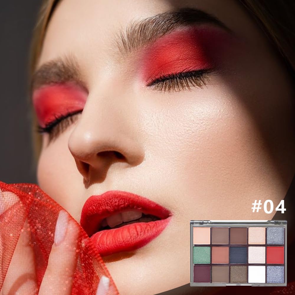 Smokey Red Eye Shadow Makeup Palette,15 Colors Gray Silver Brown Dark Shimmer Matte Makeup Pallet,Long Lasting Waterproof for Daily and Halloween,Vegan,Cruelty -free-BrightBean Baby