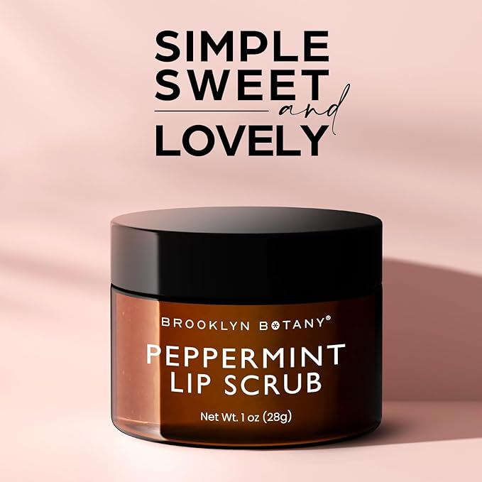 Brooklyn Botany Lip Scrub Exfoliator 1 oz – Lip Moisturizer for Dry Lips and Chapped Lips – Gentle Lip Exfoliator for Smooth and Brighter Lips – Peppermint Flavor-BrightBean Baby