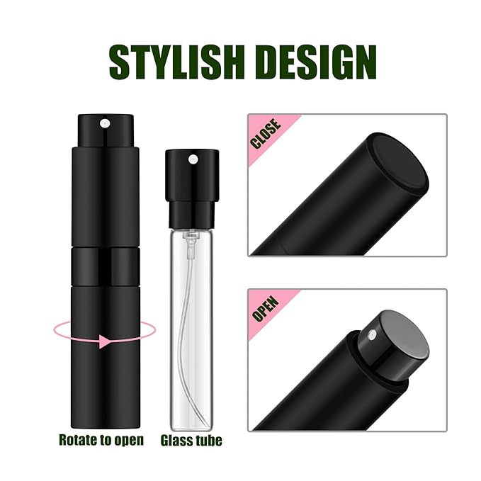 2 PCS/8ml Portable Mini Perfume Atomizer bottles, Empty Refillable Spray Bottle with 3 Types of Refill Tools, Pocket Travel Perfume Sample Bottles(Matte Black)-BrightBean Baby