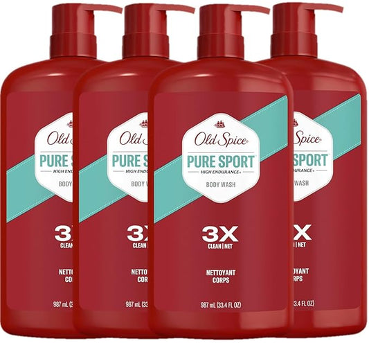 Old Spice Body Wash for Men, Pure Sport Scent, High Endurance, 33.4 fl oz (Pack of 4)-BrightBean Baby