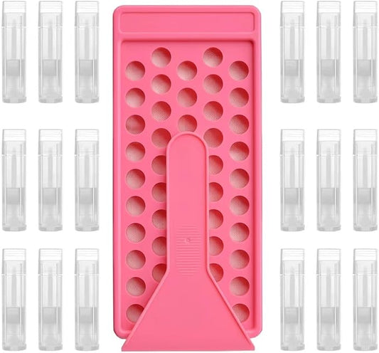 50 Lip Balm Container Kit with Filling Tray and Spatula, Round Tube Refillable Empty Tube 3 Colors, 0.15 oz, BPA Free, for DIY Homemade Lipstick Lipstick (50 translucent kits,)-BrightBean Baby