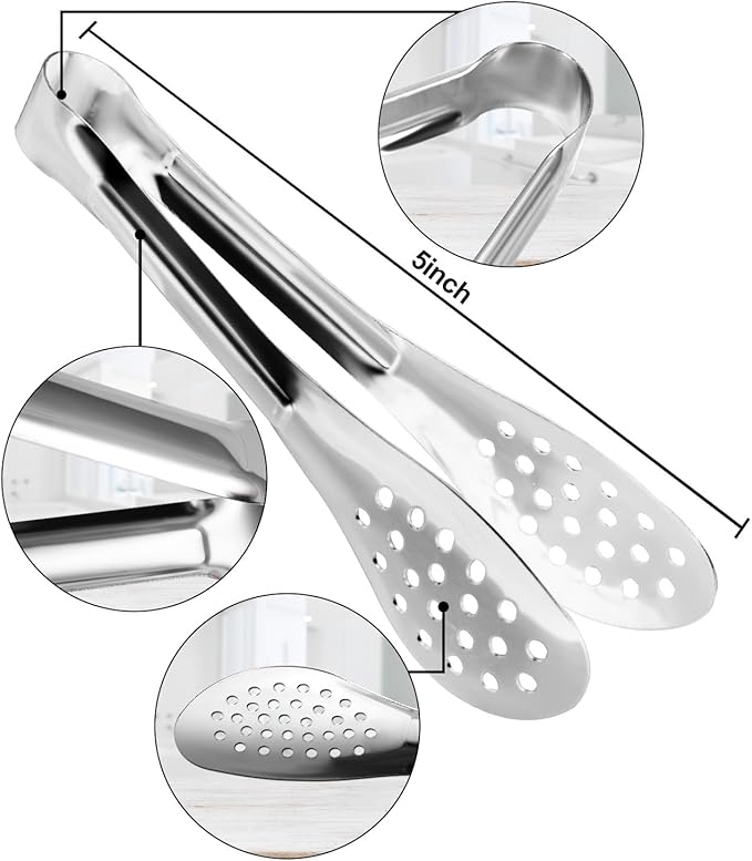 10PCS Serving Tongs, Small Kitchen Tongs,XEVOM Stainless Steel small Appetizer Tongs Mini Sugar Ice (5 Inch)