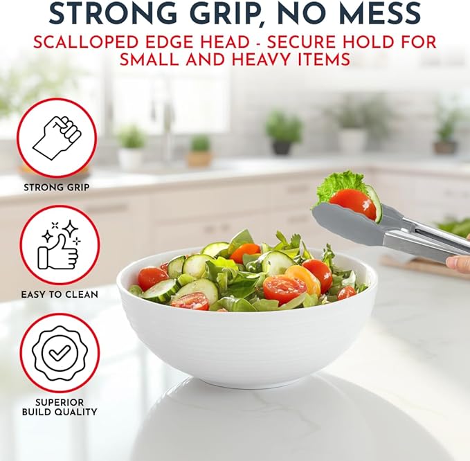 Kitchen Tongs for Cooking with Silicone Tips, Heat Resistant Tongs for Serving Food, 7-Inch, 9-Inch, 12-Inch Locking Silicone Tong, Set of 3 Salad Tong, Grey Kitchen Utensils