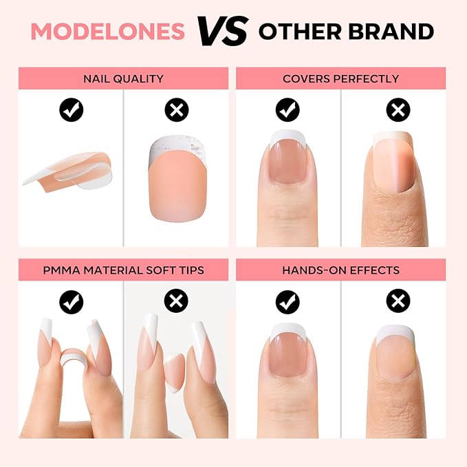 modelones French Tip Press on Nails, 150Pcs Extra Short Square Fake Nails with Nail Box, Deep Nude Gel Nail Tips for Women, Soft Glue-On Nails for Natural Salon Look, DIY Nail Art (15 Sizes)-BrightBean Baby