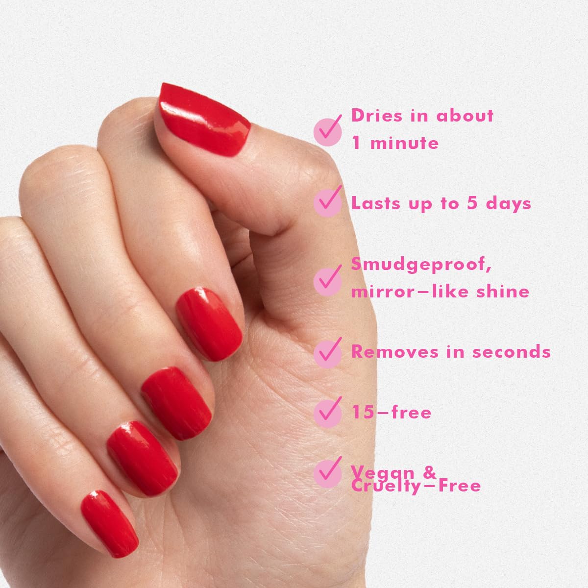 Olive & June Quick Dry Nail Polish | Instant, Fast-Drying, Smudgeproof Color | 15-free, Vegan, Cruelty-Free Formula | Lasts up to 5 Days | Salon-Quality Manicure, Pedicure at Home | Smooch Scarlet Red-BrightBean Baby