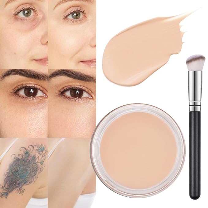 Kaely Pot Concealer Full Coverage Set,under Eye Brightener Concealer for Conceals Dark Circles,Waterproof Foundation Face Makeup Brush Kit,Color Correcting Concealer,Eye Ring corrector de ojeras 02-BrightBean Baby