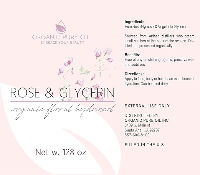 Rosewater Glycerin Mist Toner Bulk Spray Facial Body Floral Cleanser Pure Rose Hydrosol and Vegetable Glycerine Moisturizing Cleansing Toning Mix for Face Skin Hair Body (128 Ounces / 1 Gallon)-BrightBean Baby