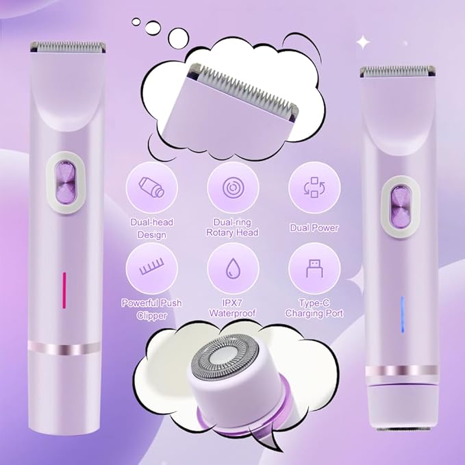 Women's Electric Dual Headed Shaver, 2 in 1 Bikini Trimmer, USB Rechargeable Electric Razors Body Hair Trimmer-BrightBean Baby