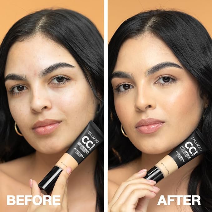 Palladio Full-Coverage Color Correction CC Cream, Oil-Free with Peptides & Vitamin C, Best for Correcting Redness and Uneven Skin Tone, Buildable Foundation Coverage (Med 31C)-BrightBean Baby