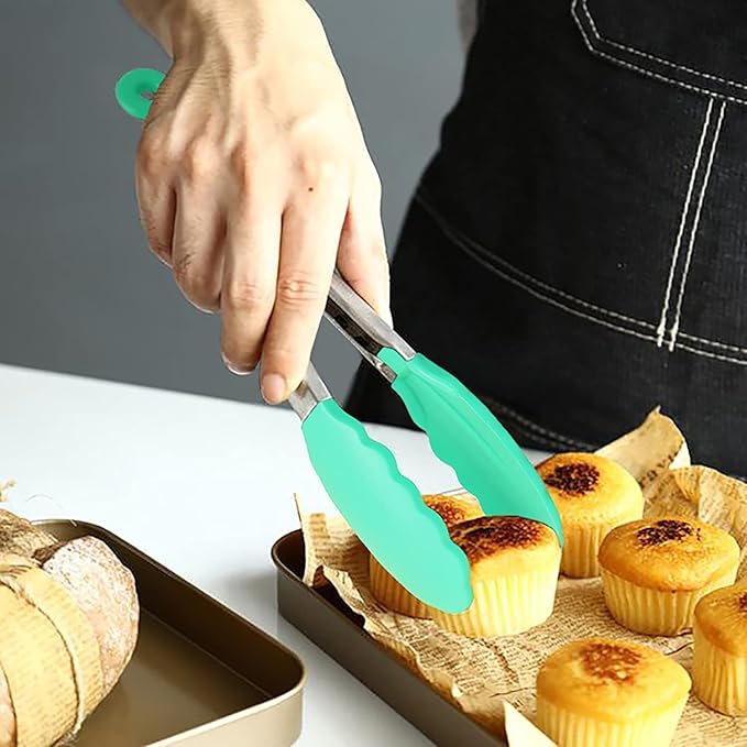 Mini Tongs with Silicone Tips 7 Inches Silicone Cooking Tongs, Set of 3 (Mint)